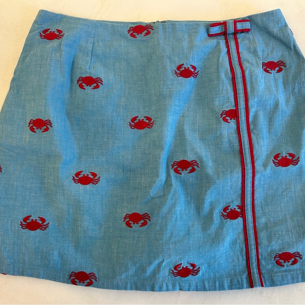 Lilly‎ Pulitzer Chambray Blue Red Crab Embroidered Skort Women's Size 2